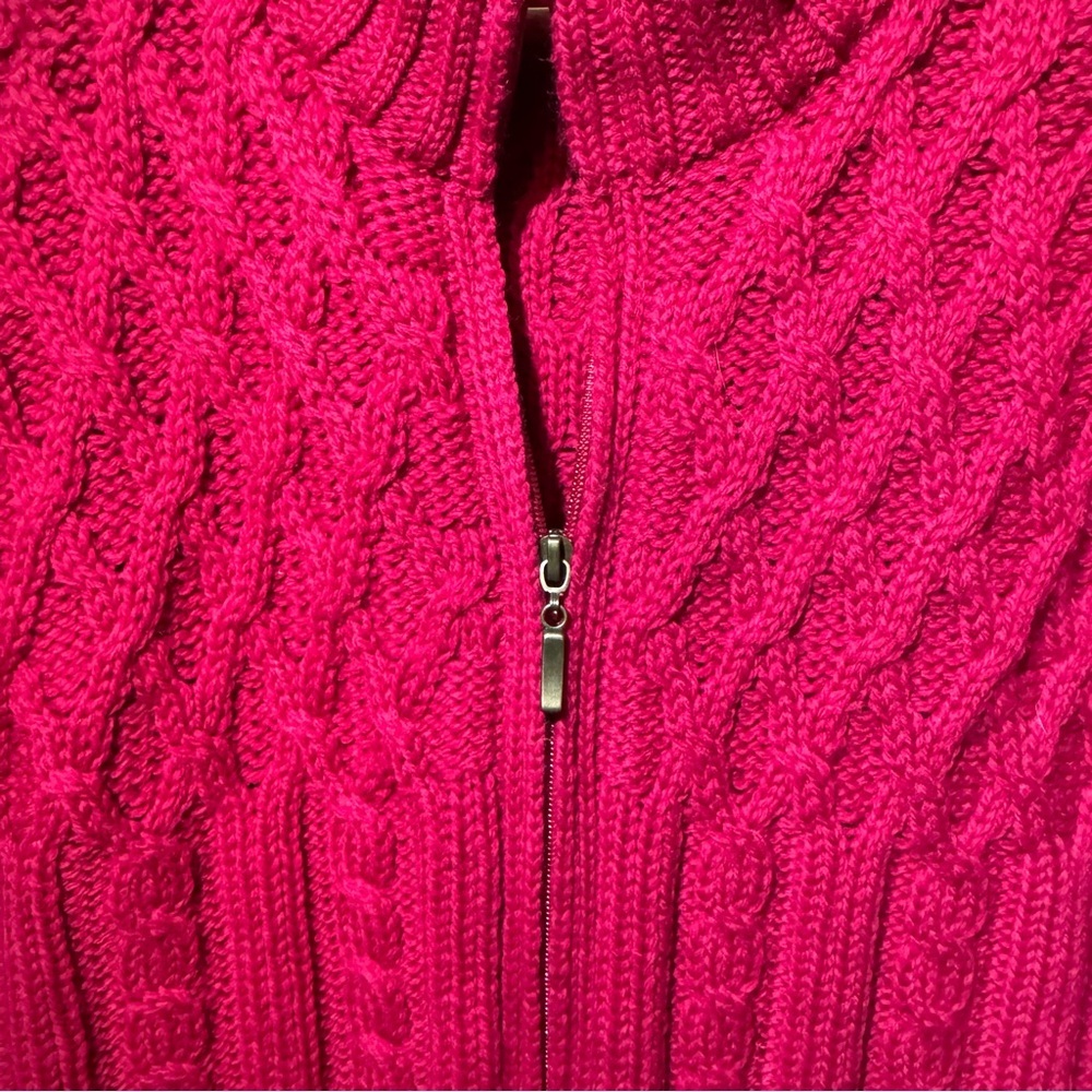Aran Sweater Market Merino Wool Full Zip Cable Knit Fisherman Cardigan Sweater M - Picture 5 of 8